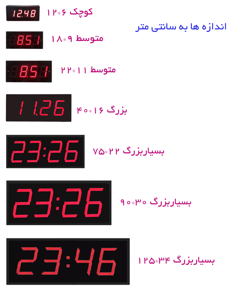 ساعت دیجیتال دیواری اندازه ها